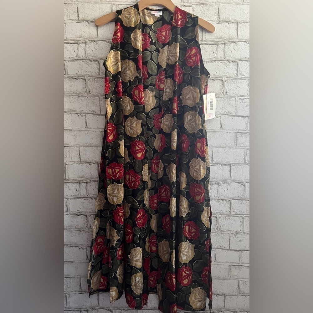 NEW! Joy Duster Lularoe Roses longline vest Size Small Floral Coverup